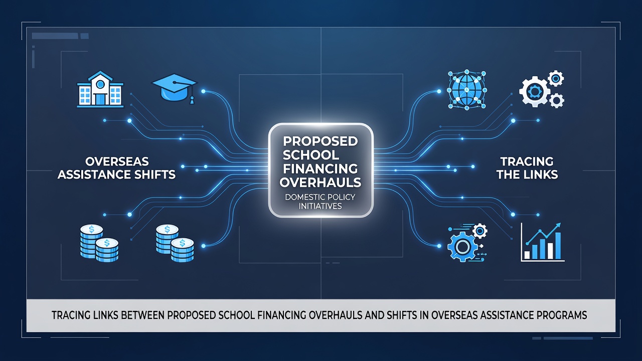 Diagram showing interconnections among education budgets, foreign aid adjustments, and pension policy reviews